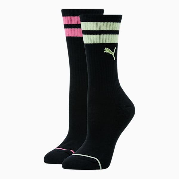 Women's Half-Terry Crew-Length Socks [2 Pack], BLACK / GREEN, extralarge